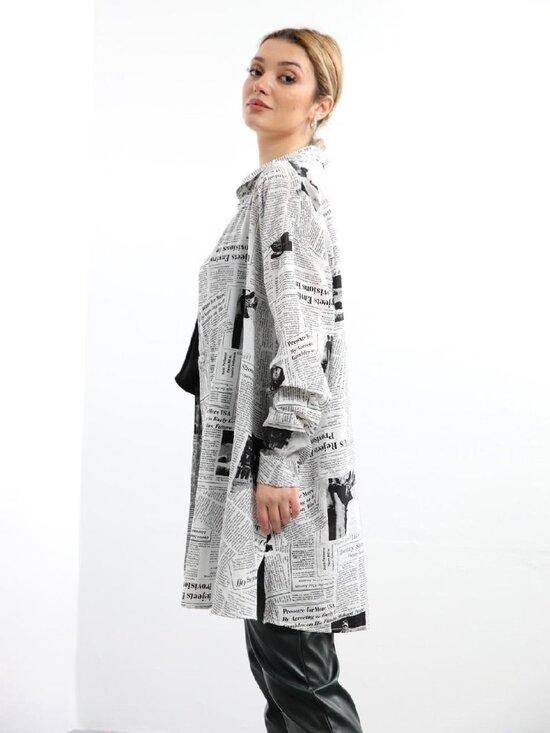 Ecru Tops - Ecru Patterned Long Shirt